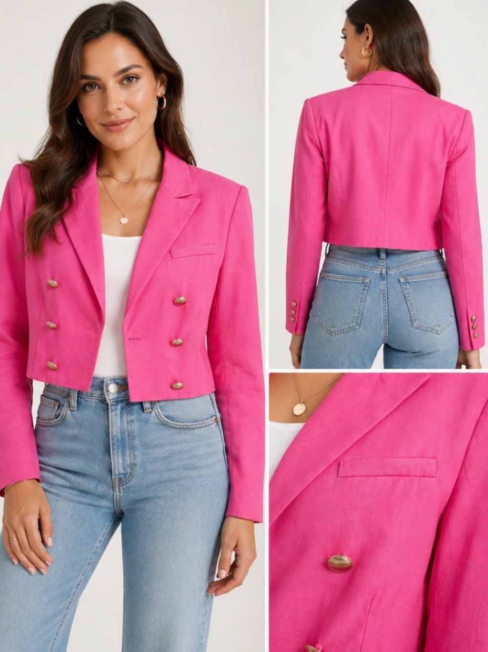 House of Harlow 1960 Vibrant Pink Cropped Double-Breasted Blazer